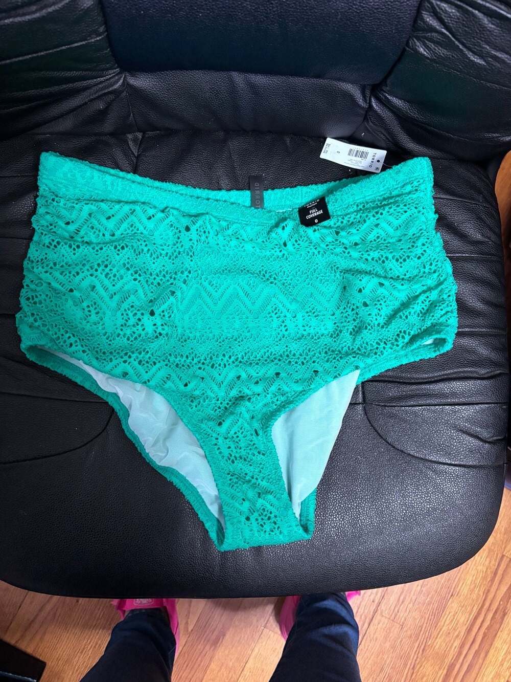 Torrid Swim Bikini Bottom Size 0 Green Crochet Full Coverage New With Tags